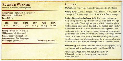 evoker wizard stat block.